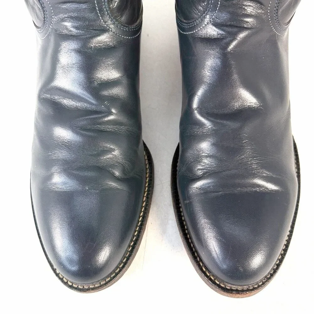 Vintage Justin Roper Men’s 8.5D Cowboy Western Boots Dark Blue Gray Leather 3024